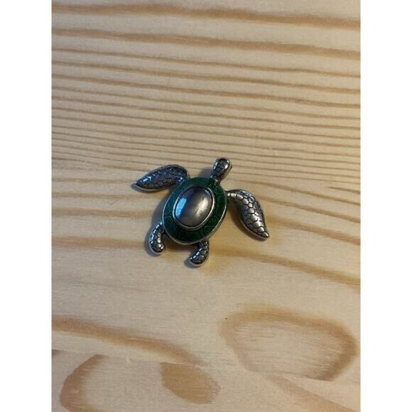 Ganz Good Luck Sea Turtle Pocket Charm Silver & Green Metal Charm - Picture 2 of 5